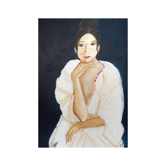 Zwart Wit portret schilderij 'Dame Blanche' van kunstenaar Atelier Plaisier modernekunst.nl