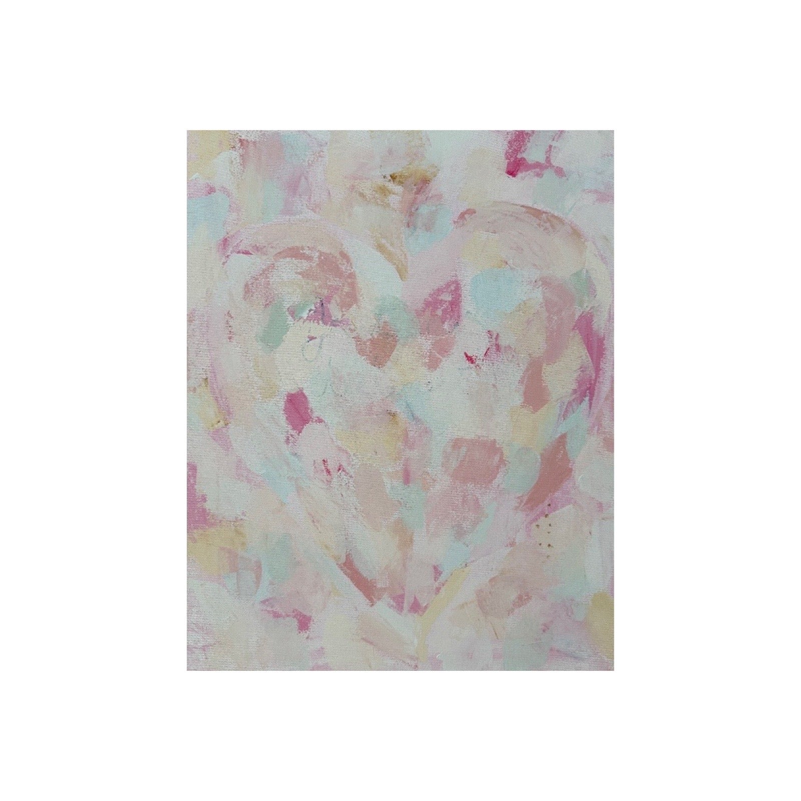 Abstract schilderij van een hart in groen en roze tinten door kunstenaar Atelier Plaisier modernekunst.nl