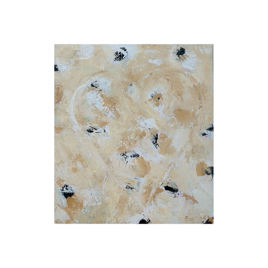 Betaalbaar abstract kunstwerk 'Superbloom' in beige tinten met hart van kunstenaar Atelier Plaisier modernekunst.nl