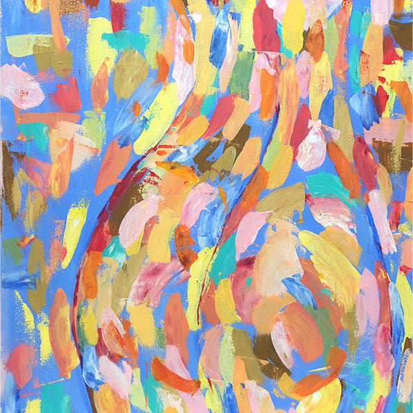 Modern abstract schilderij in blauw van dames billen van kunstenaar 'Atelier Plaisier' modernekunst.nl