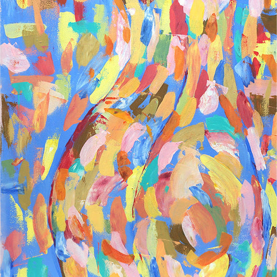 Modern abstract schilderij in blauw van dames billen van kunstenaar 'Atelier Plaisier' modernekunst.nl