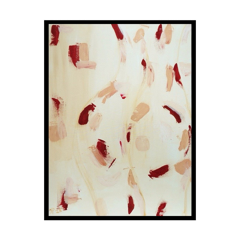 Abstract schilderij in beige en rood tinten van vrouwen billen door kunstenaar Atelier Plaisier