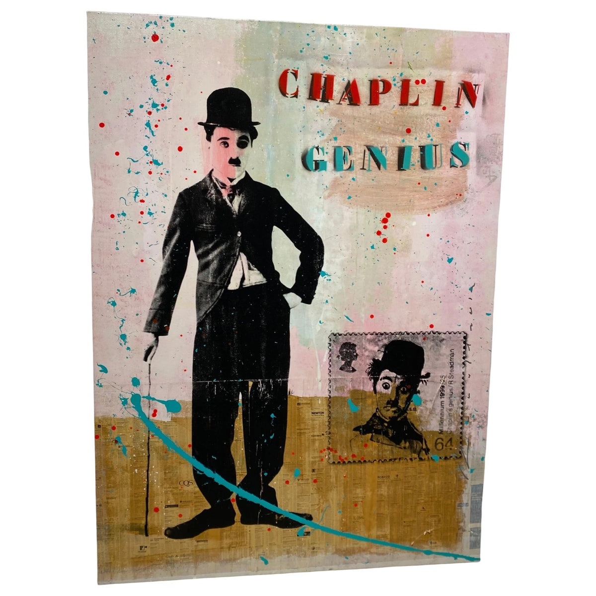 Ronald Chapeau schilderij van Charlie Chaplin, 'Chaplin Genius' via modernekunst.nl