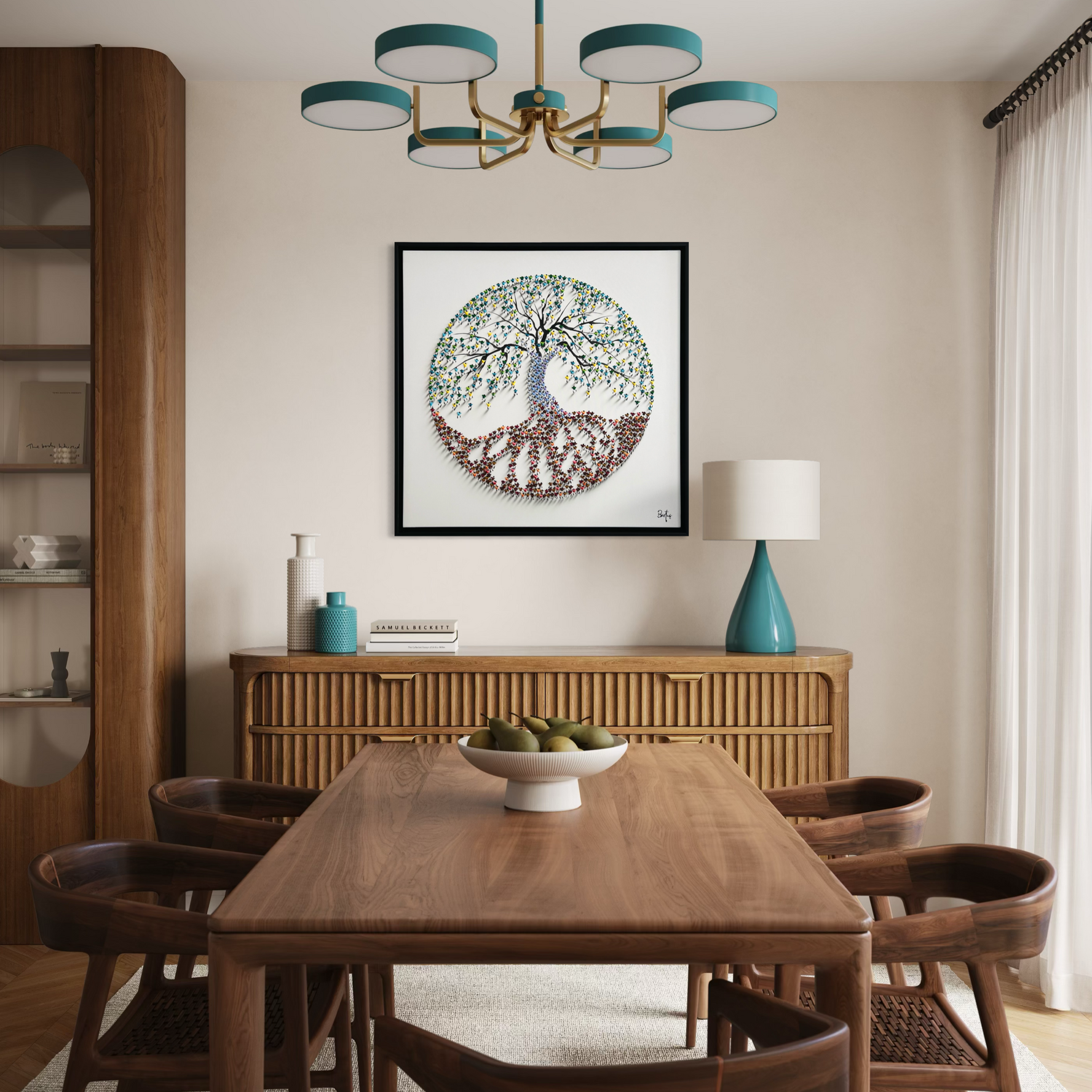 Schilderij Tree of Life van Francisco Bartus in een interieur.