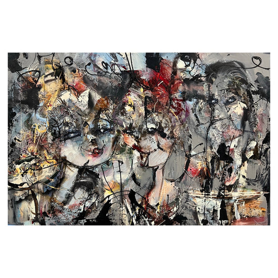 Guy Olivier schilderij 'Cafe' dames in grijze tinten modernekunst.nl