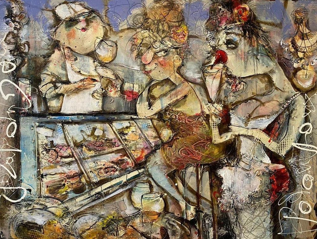 Bar & Bistro origineel schilderij van Guy Olivier bourgondische stijl - Moderne Kunst