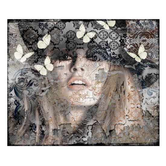 Schilderij van Brigitte Bardot gedrukt op leder door Hans Jochem Bakker.