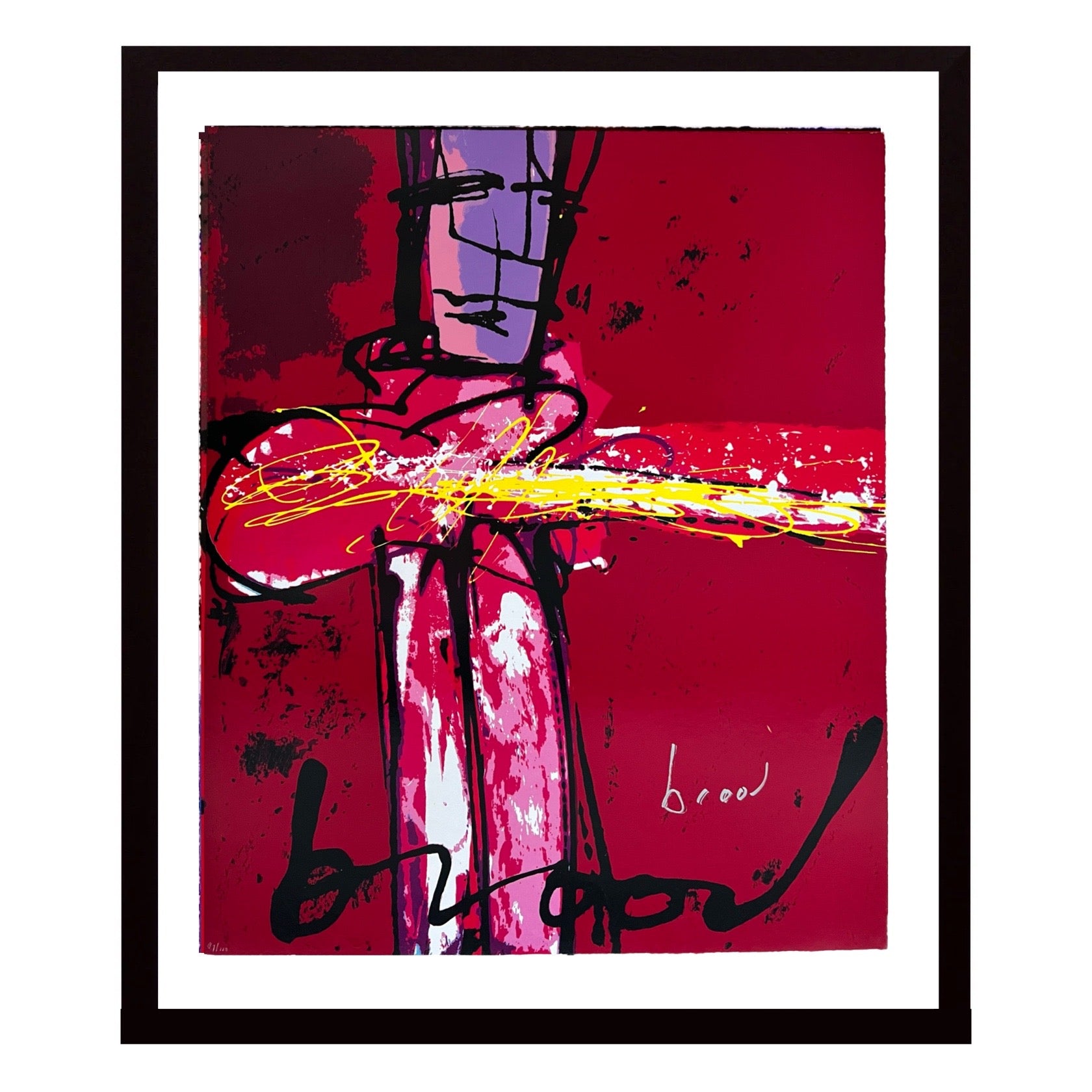 Herman Brood Zeefdruk Purple Haze gesigneerd, man met gitaar in rood en paars