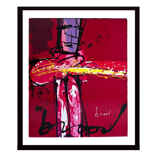 Herman Brood Zeefdruk Purple Haze gesigneerd, man met gitaar in rood en paars