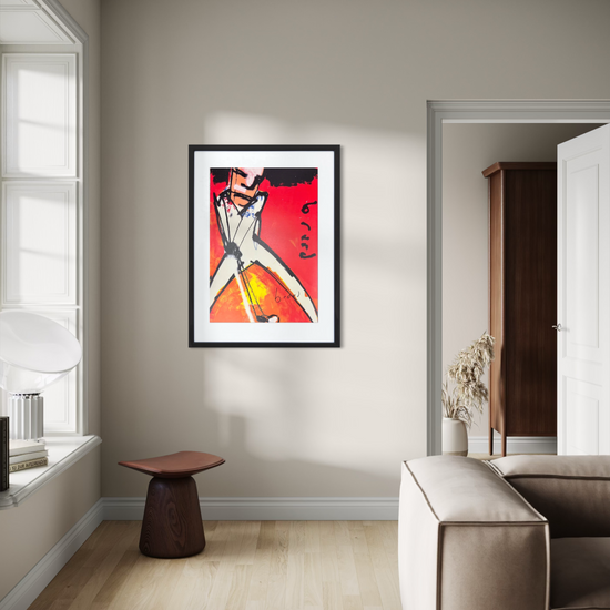 Een Herman Brood Zeefdruk Golfer aan de muur in een woonkamer.