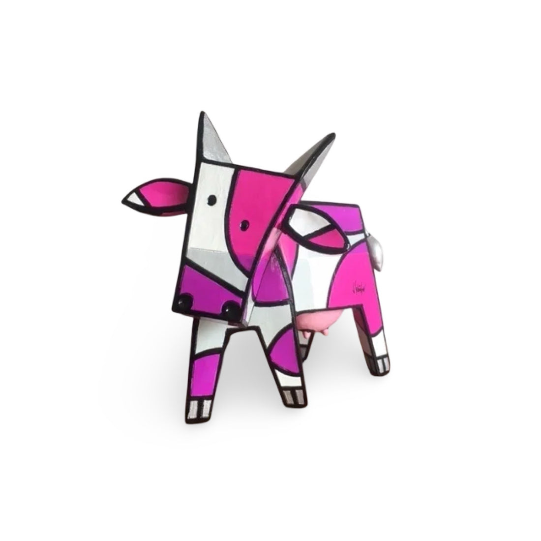 Roze koe sculptuur van Jacqueline Schafer.