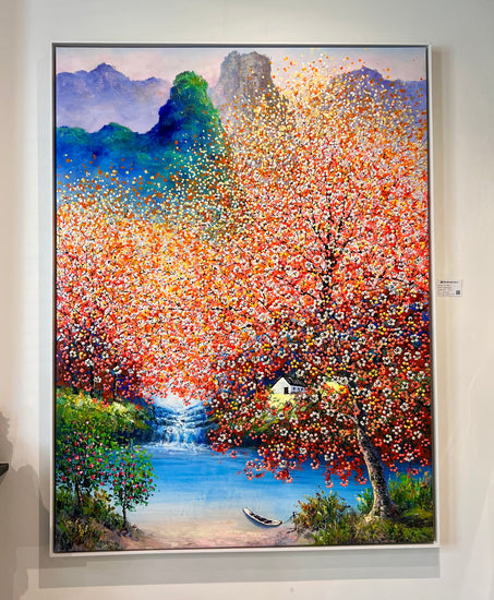 Je Shen 'Waterfall' origineel olieverf schilderij uniek werk