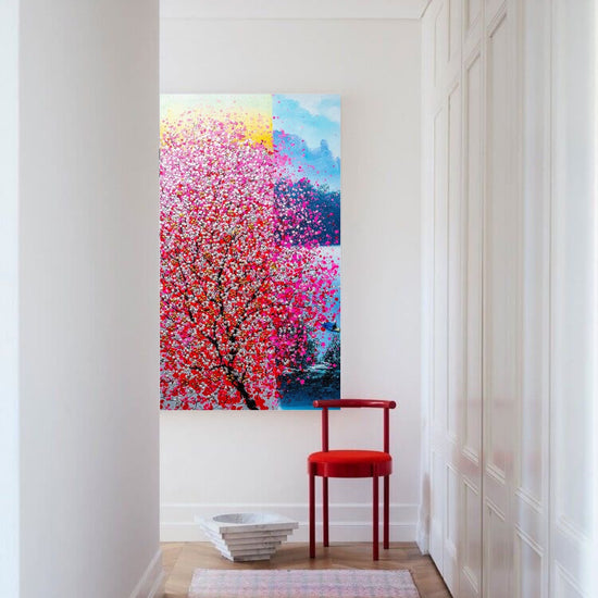 Pink Mediation Yellow stripe - Moderne Kunst