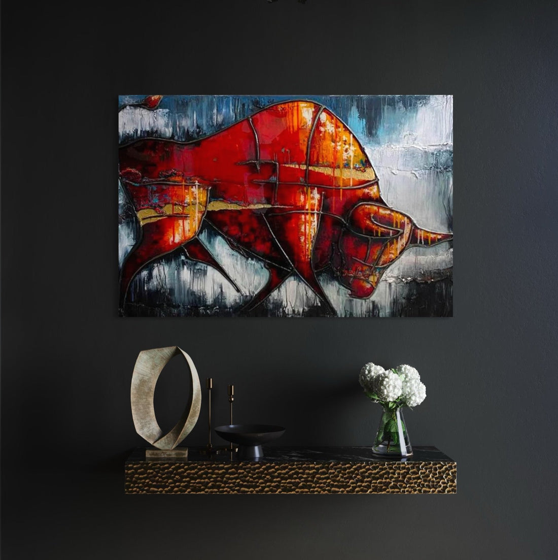 Schilderij van een Stier van Lincy Hoogveld