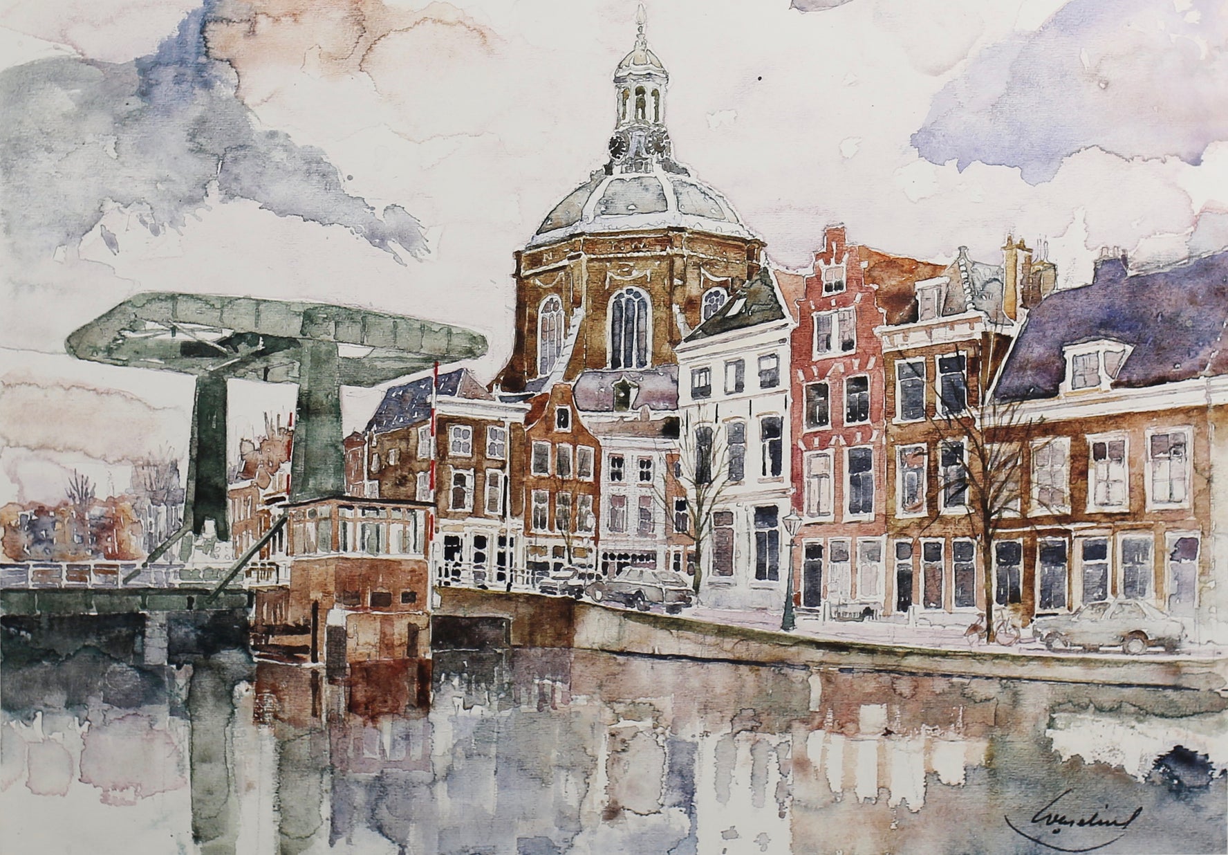 Lithograph  Marekerk Leiden