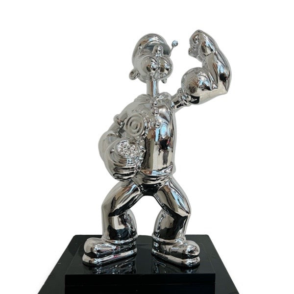Van Apple Art Popeye Stay Strong beeld spinazie pop art sculpture chrome resin gesigneerd kunstwerk