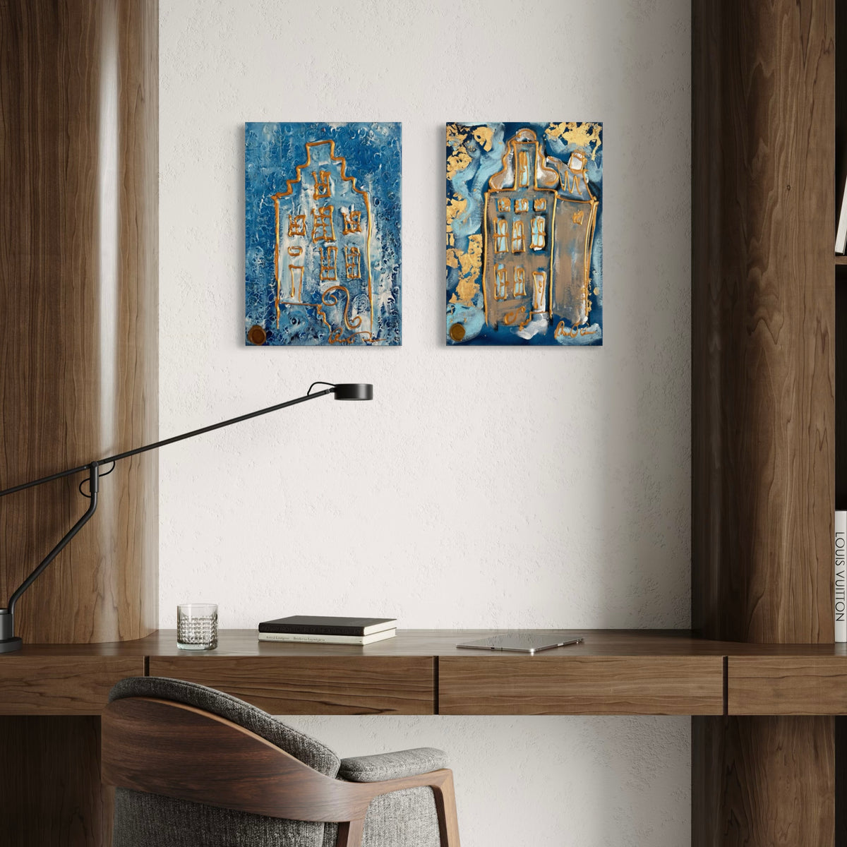 Amsterdamse grachtenpanden geschilderd met dikke lagen acryl door kunstschilder Rick Triest