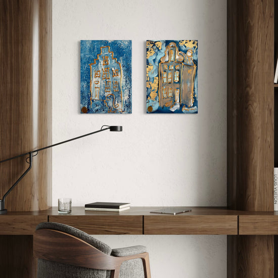 Amsterdamse grachtenpanden geschilderd met dikke lagen acryl door kunstschilder Rick Triest