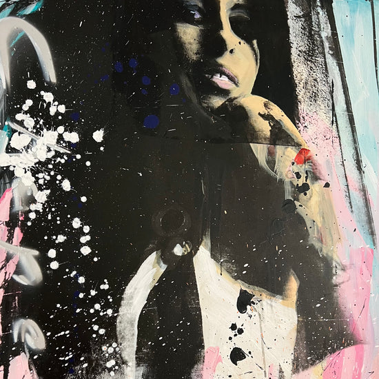 Close up van Ronald Chapeau schilderij Amy Winehouse
