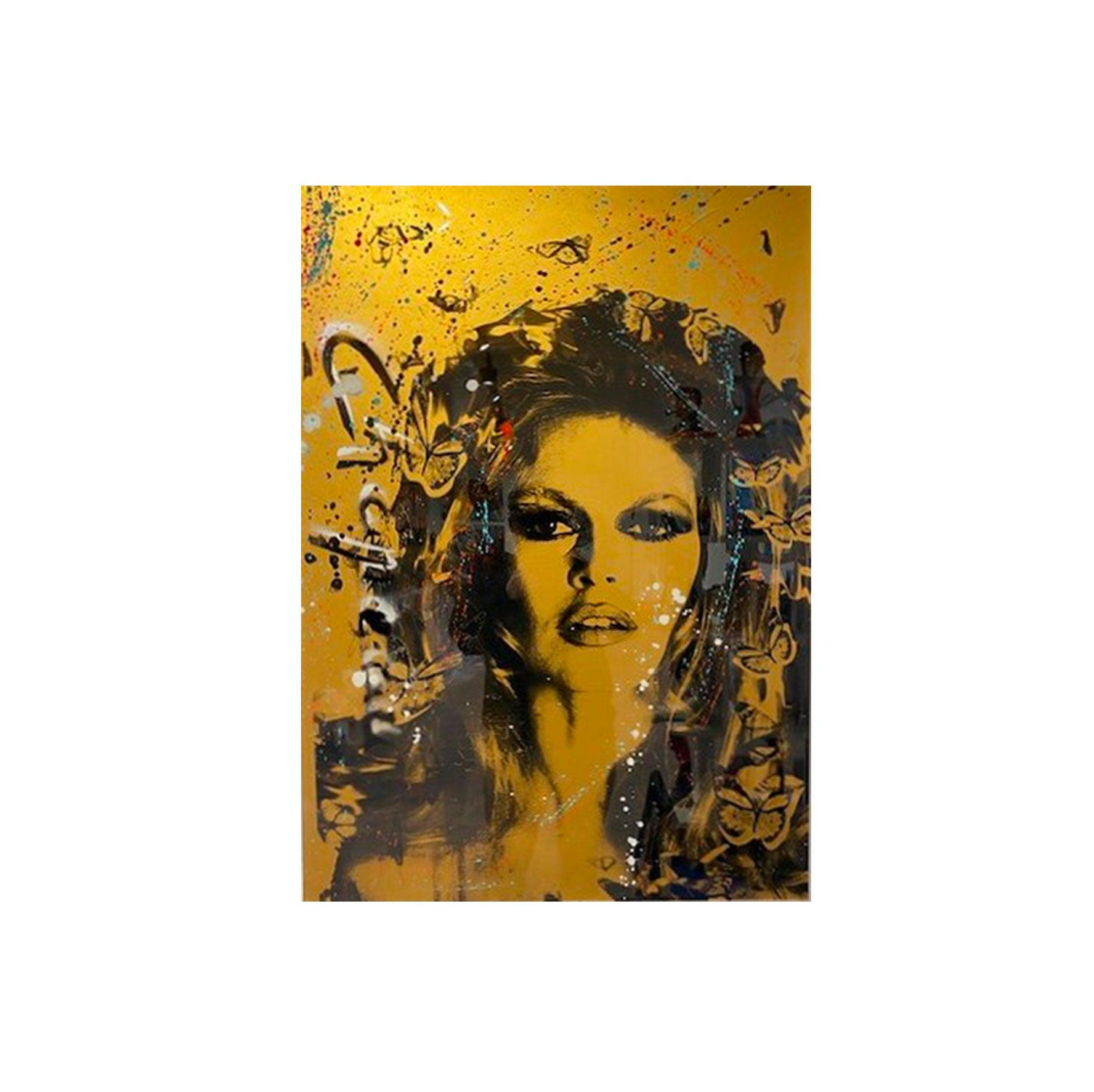 Ronald Chapeau 'Brigitte Bardot Gold' in het goud op een aluminium dibond plaat met epoxy
