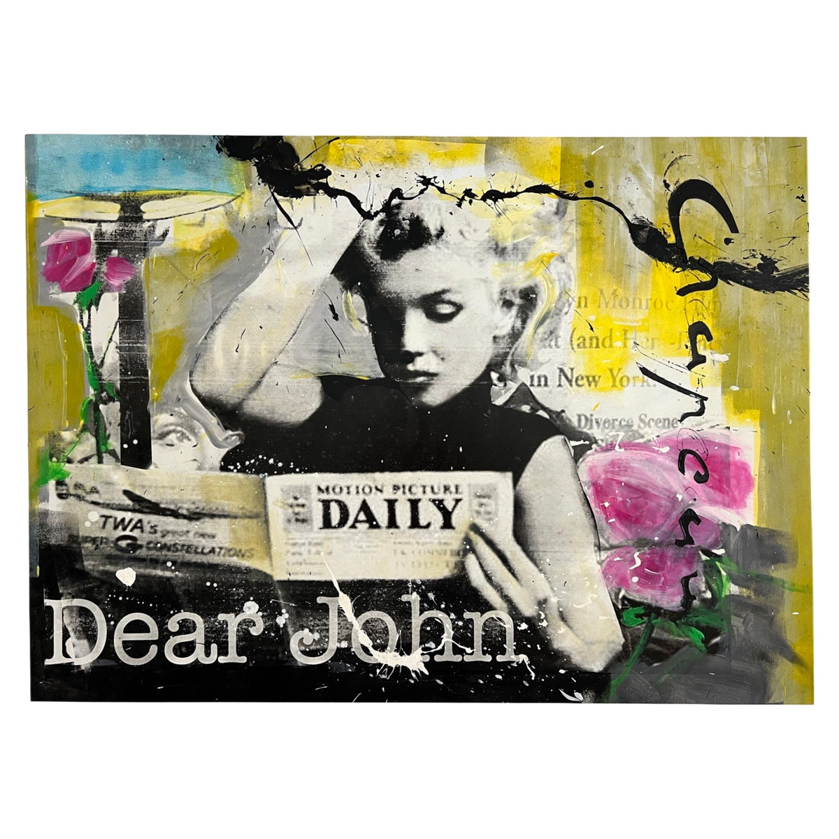 Ronald Chapeau Dear John schilderij met Marilyn Monroe die de krant leest