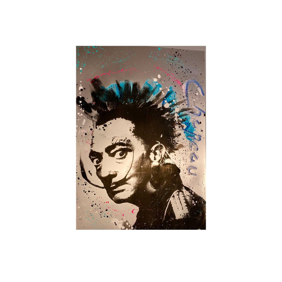 Ronald Chapeau pop art schilderij van Salvador Dali met Hanekam en Gala tattoo