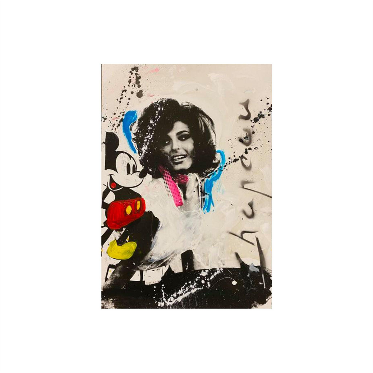 Ronald Chapeau kunstwerk van Sophia Loren en Mickey Mouse, iconische pop-art