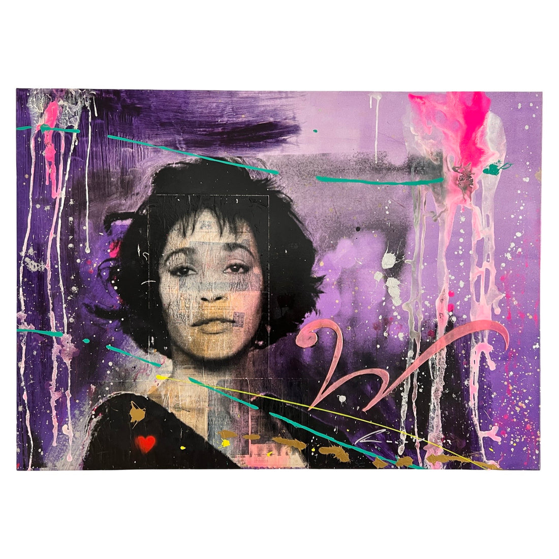 Ronald Chapeau mixed media schilderij Whitney Houston paars