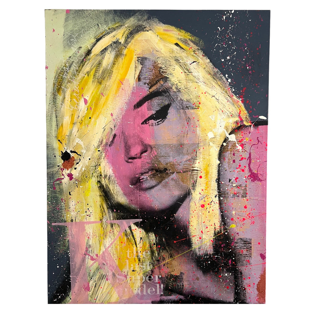 Ronald Chapeau 'Lindsay Lohan' mixed media schilderij