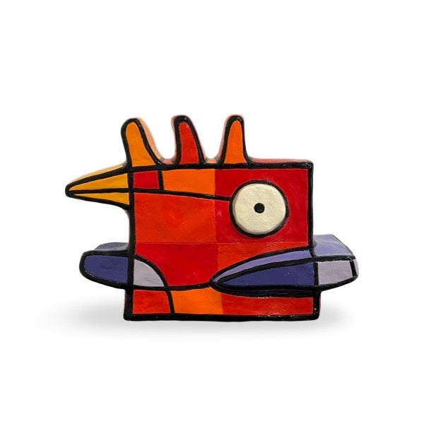 Vreemde vogel sculptuur van Jacqueline Schafer.