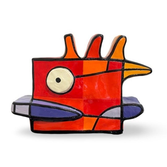 Vreemde vogel sculptuur van Jacqueline Schafer.