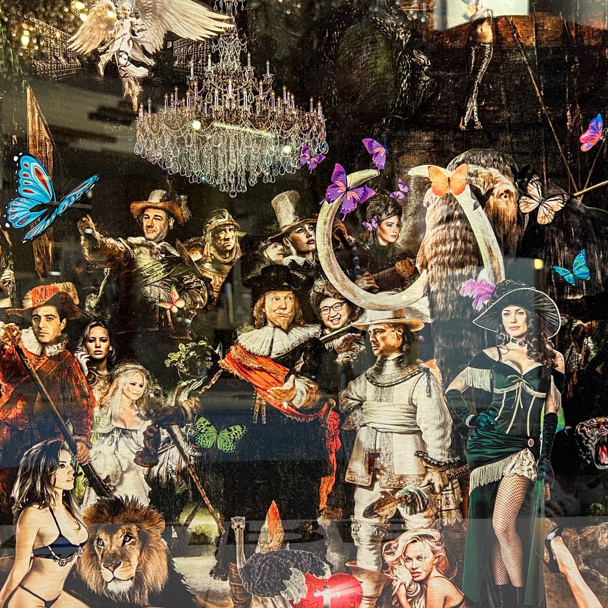 Close up van The Night watch met bekende acteurs en iconen van Van Apple Art