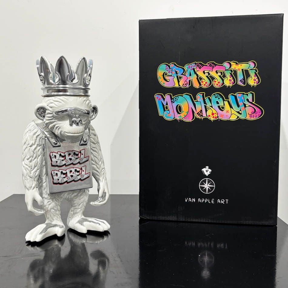 Van Apple Graffiti Monkey 'Work Hard' Beeld Pop Art Sculpture