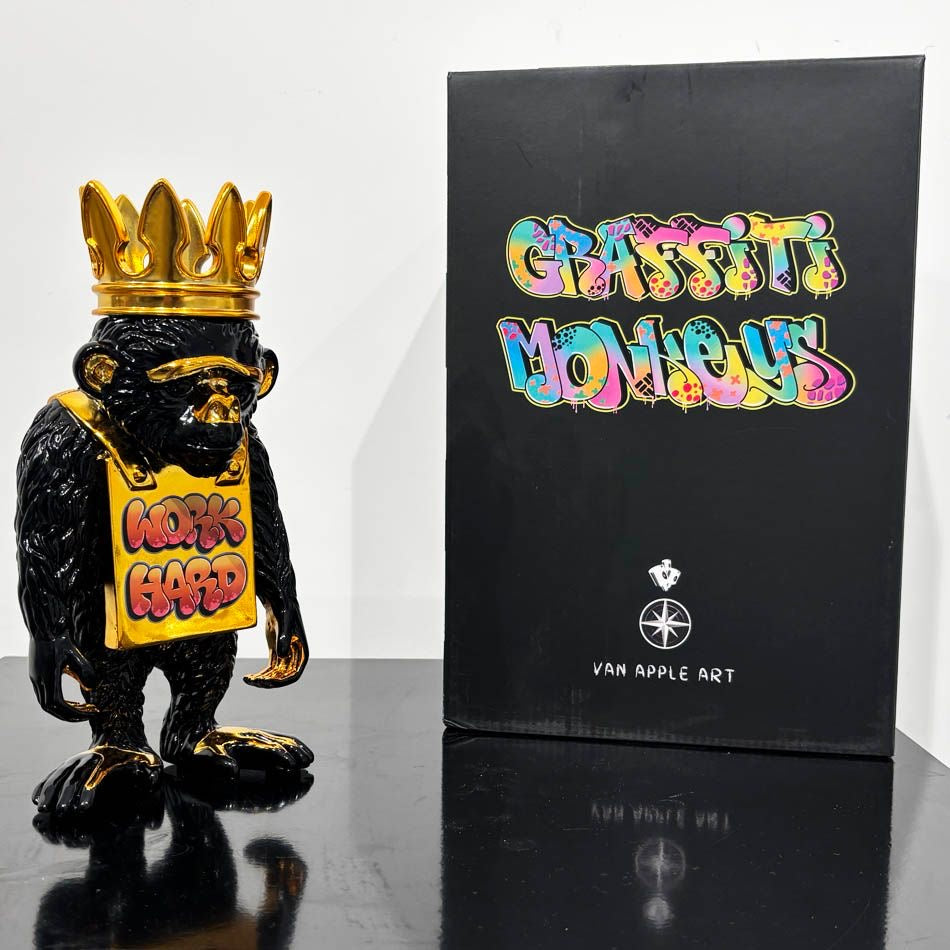 Van Apple Graffiti Monkey 'Work Hard' Beeld Pop Art Sculpture