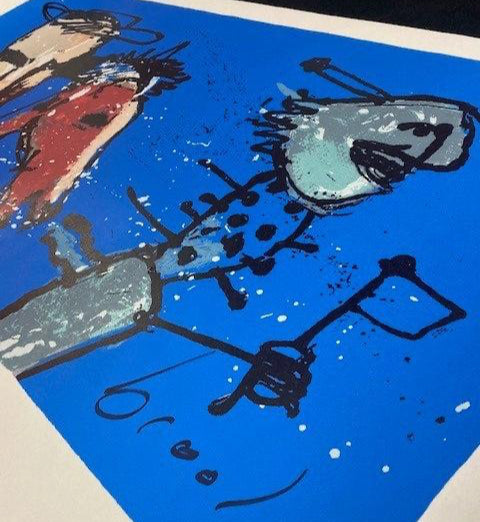 detail van Herman Brood zeefdruk Lucebert expressieve lijnen en kleuren